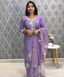 Violet Embroidered Silk Blend Salwar Set with Organza Dupatta 3 Piece Salwar Set / ESS344
