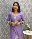 Violet Embroidered Silk Blend Salwar Set with Organza Dupatta 3 Piece Salwar Set / ESS344