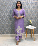 Violet Embroidered Silk Blend Salwar Set with Organza Dupatta 3 Piece Salwar Set / ESS344
