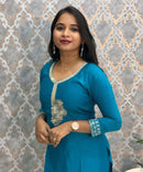 Turquoise Blue Embroidered Silk Blend Salwar Set with Organza Dupatta 3 Piece Salwar Set / ESS344