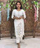 White Embroidered Silk Blend Salwar Set with Organza Dupatta 3 Piece Salwar Set / ESS344