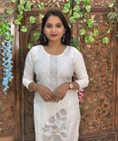 White Embroidered Silk Blend Salwar Set with Organza Dupatta 3 Piece Salwar Set / ESS344