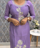 Violet Embroidered Silk Blend Salwar Set with Organza Dupatta 3 Piece Salwar Set / ESS344