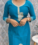 Turquoise Blue Embroidered Silk Blend Salwar Set with Organza Dupatta 3 Piece Salwar Set / ESS344