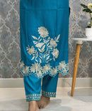 Turquoise Blue Embroidered Silk Blend Salwar Set with Organza Dupatta 3 Piece Salwar Set / ESS344