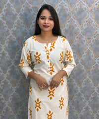 Orange and Half White Color Flex Cotton Coord Set with Pocket / ESS392