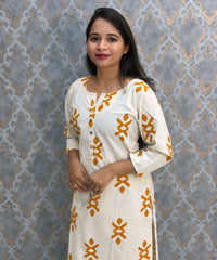 Orange and Half White Color Flex Cotton Coord Set with Pocket / ESS392