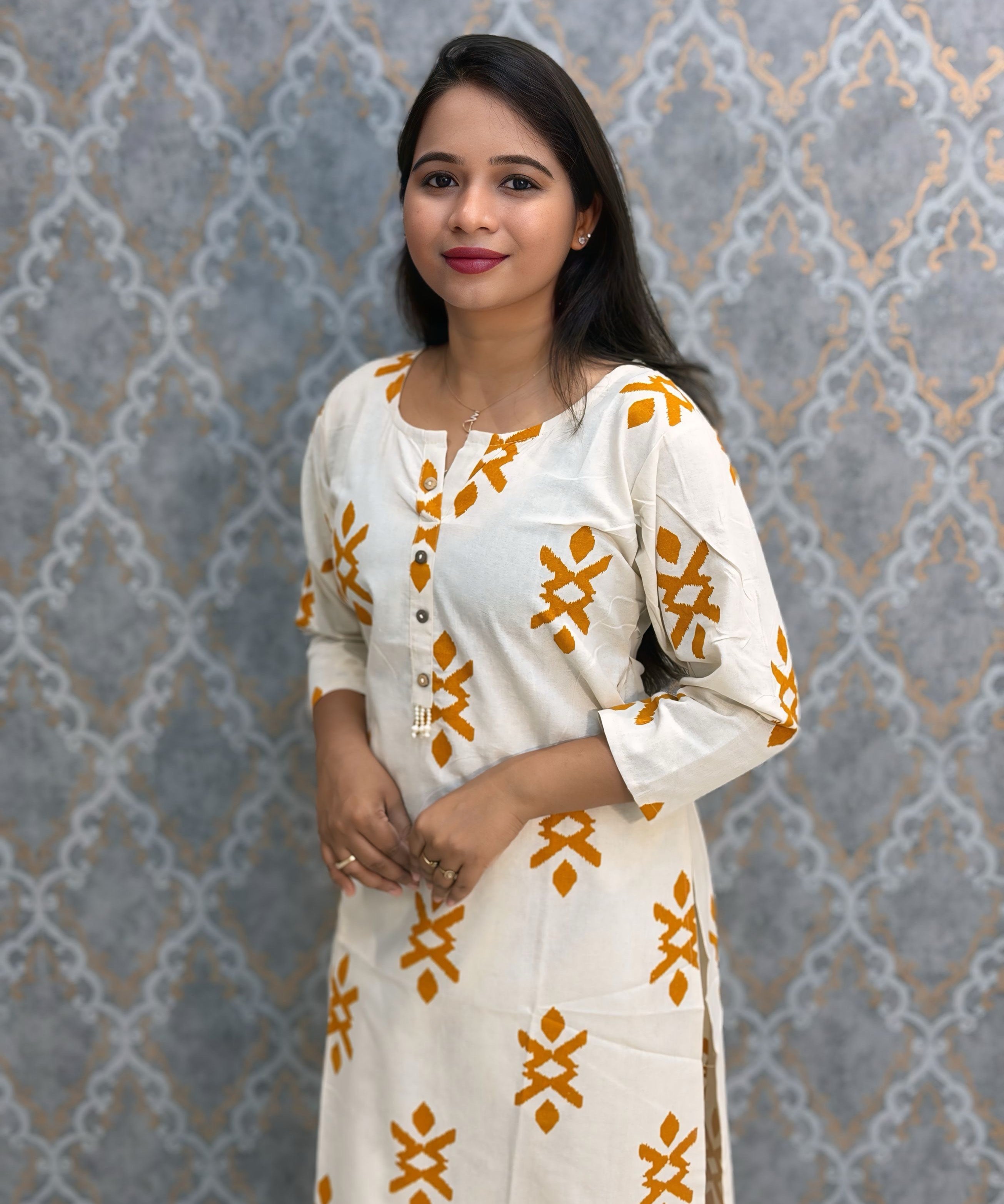 Orange and Half White Color Flex Cotton Coord Set with Pocket / ESS392