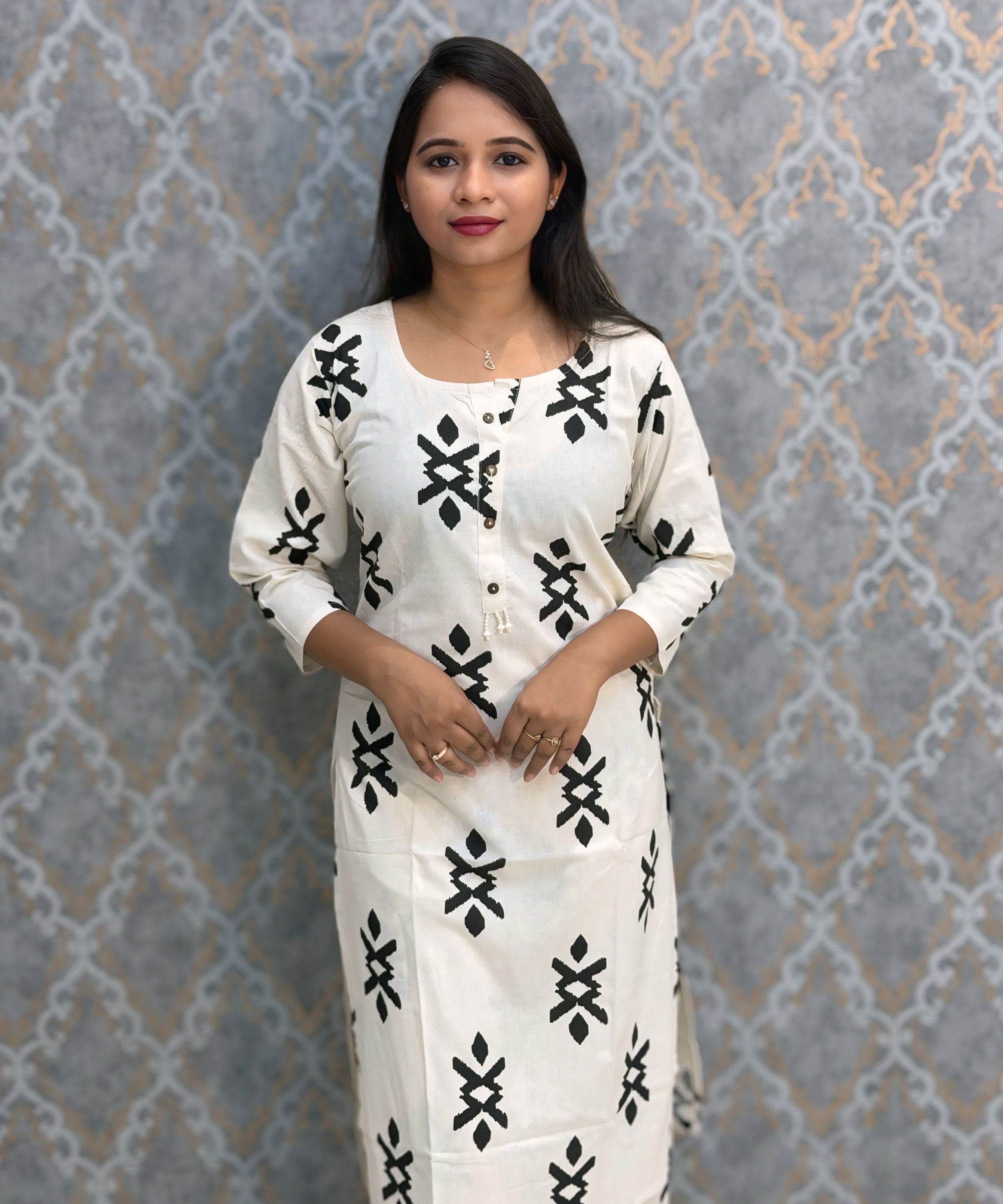 Black and Half White Color Flex Cotton Coord Set with Pocket / ESS392