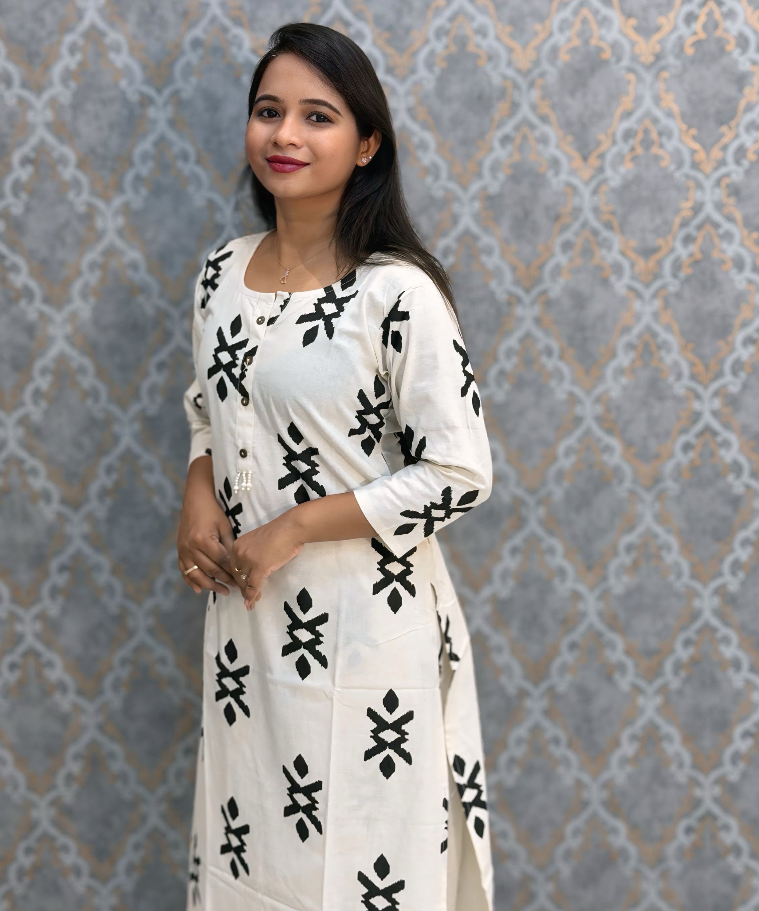 Black and Half White Color Flex Cotton Coord Set with Pocket / ESS392