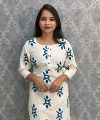 Peacock Blue and Half White Color Flex Cotton Coord Set with Pocket / ESS392