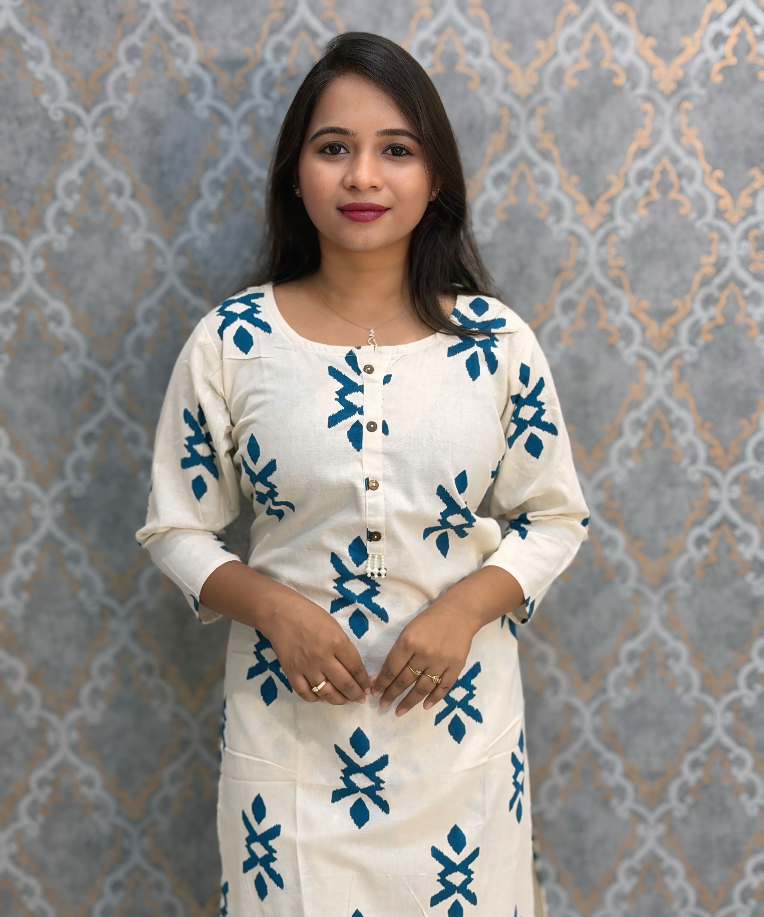 Peacock Blue and Half White Color Flex Cotton Coord Set with Pocket / ESS392