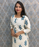 Peacock Blue and Half White Color Flex Cotton Coord Set with Pocket / ESS392