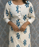 Peacock Blue and Half White Color Flex Cotton Coord Set with Pocket / ESS392