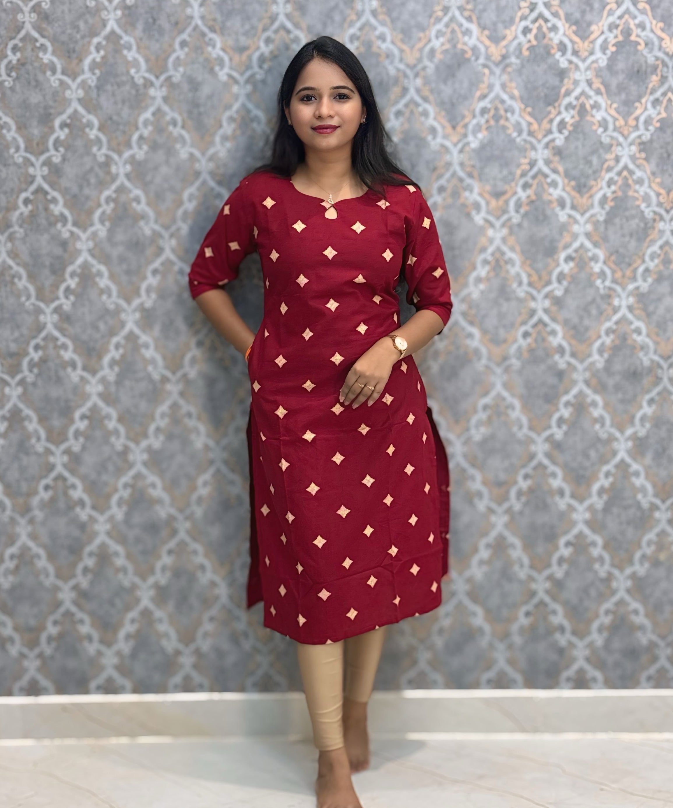 Maroon Color Flex Cotton Kurti with Pocket / LSS214