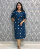 Teal Blue Color Flex Cotton Kurti with Pocket / LSS214
