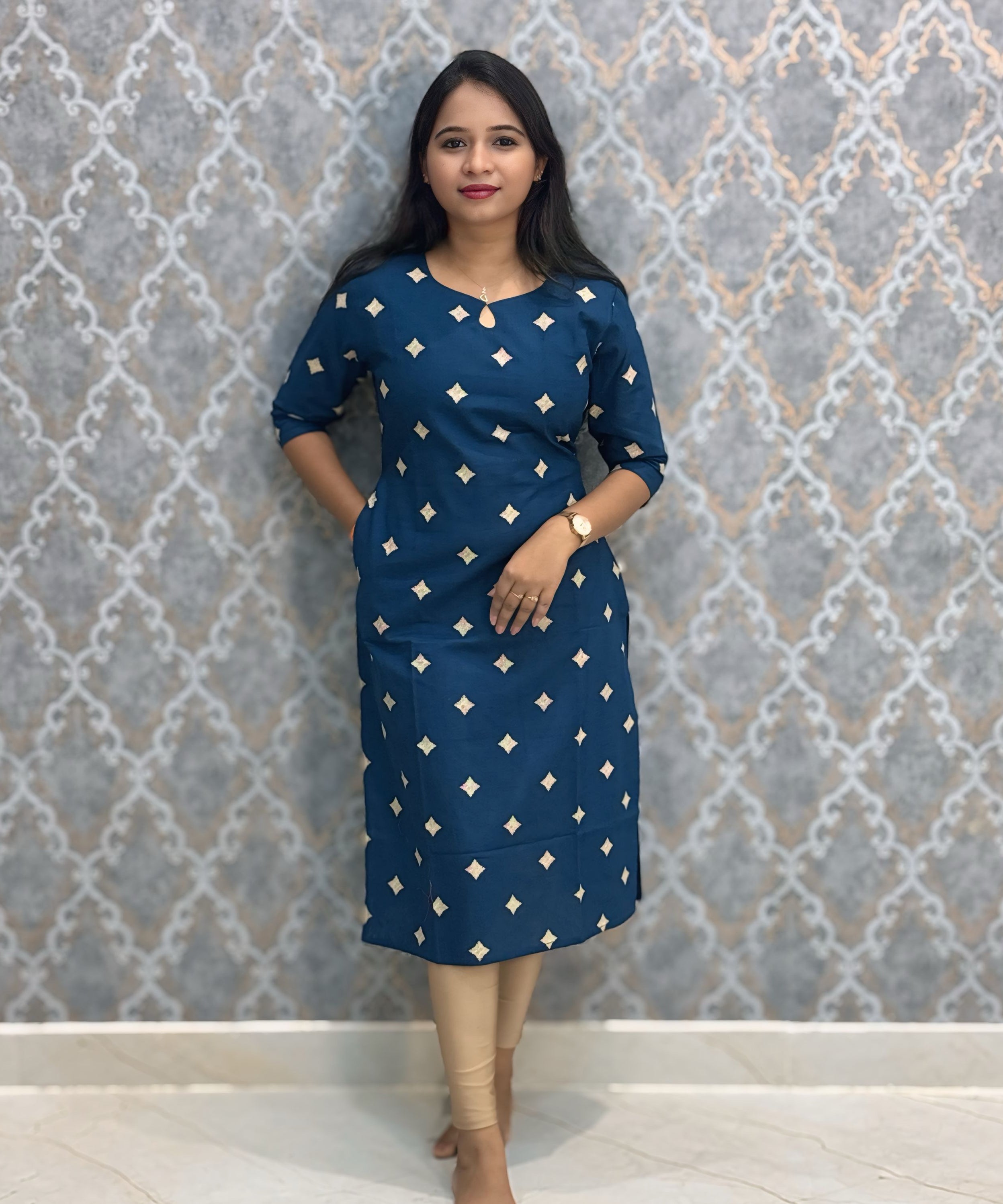 Teal Blue Color Flex Cotton Kurti with Pocket / LSS214