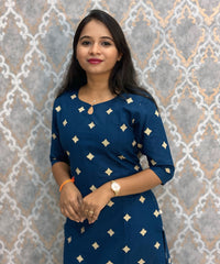 Teal Blue Color Flex Cotton Kurti with Pocket / LSS214