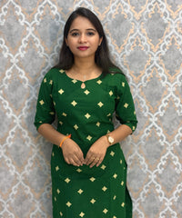 Green Color Flex Cotton Kurti with Pocket / LSS214