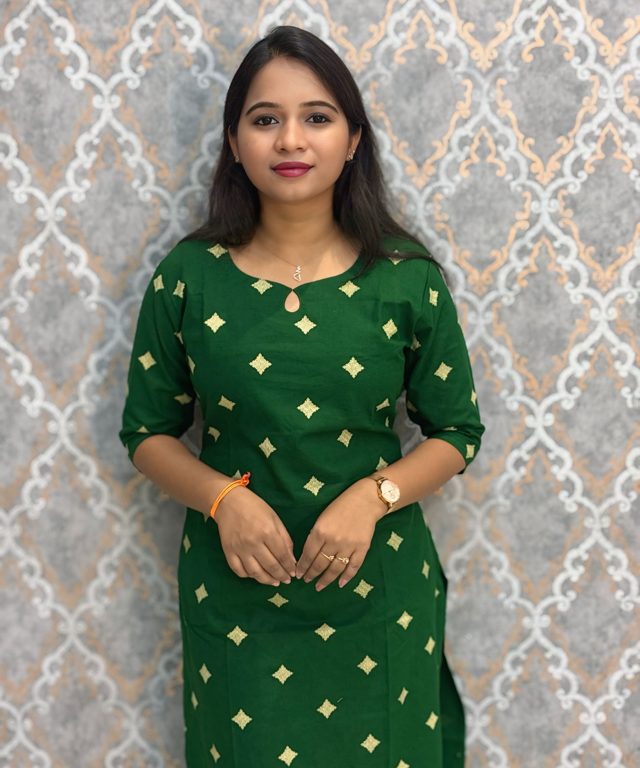 Green Color Flex Cotton Kurti with Pocket / LSS214