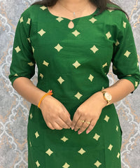 Green Color Flex Cotton Kurti with Pocket / LSS214