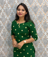 Green Color Flex Cotton Kurti with Pocket / LSS214
