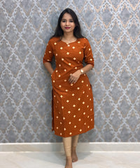Rust Orange Color Flex Cotton Kurti with Pocket / LSS214
