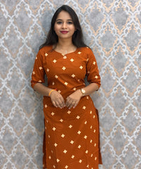 Rust Orange Color Flex Cotton Kurti with Pocket / LSS214