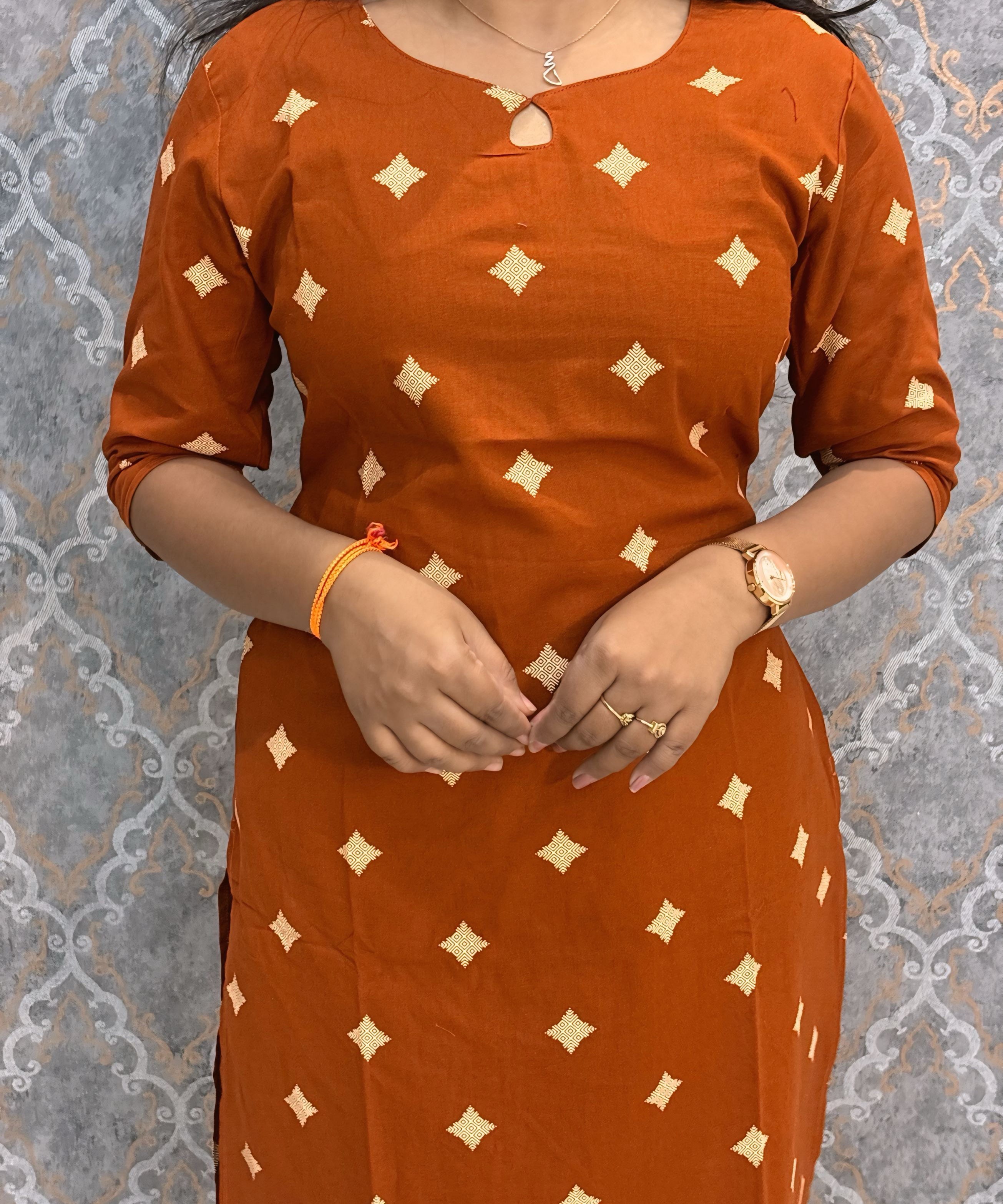Rust Orange Color Flex Cotton Kurti with Pocket / LSS214