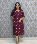 Wine Color Flex Cotton Kurti with Pocket / LSS214