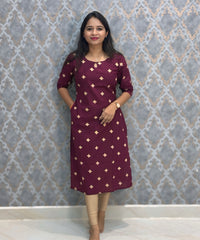 Wine Color Flex Cotton Kurti with Pocket / LSS214
