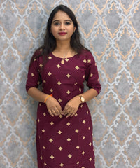 Wine Color Flex Cotton Kurti with Pocket / LSS214