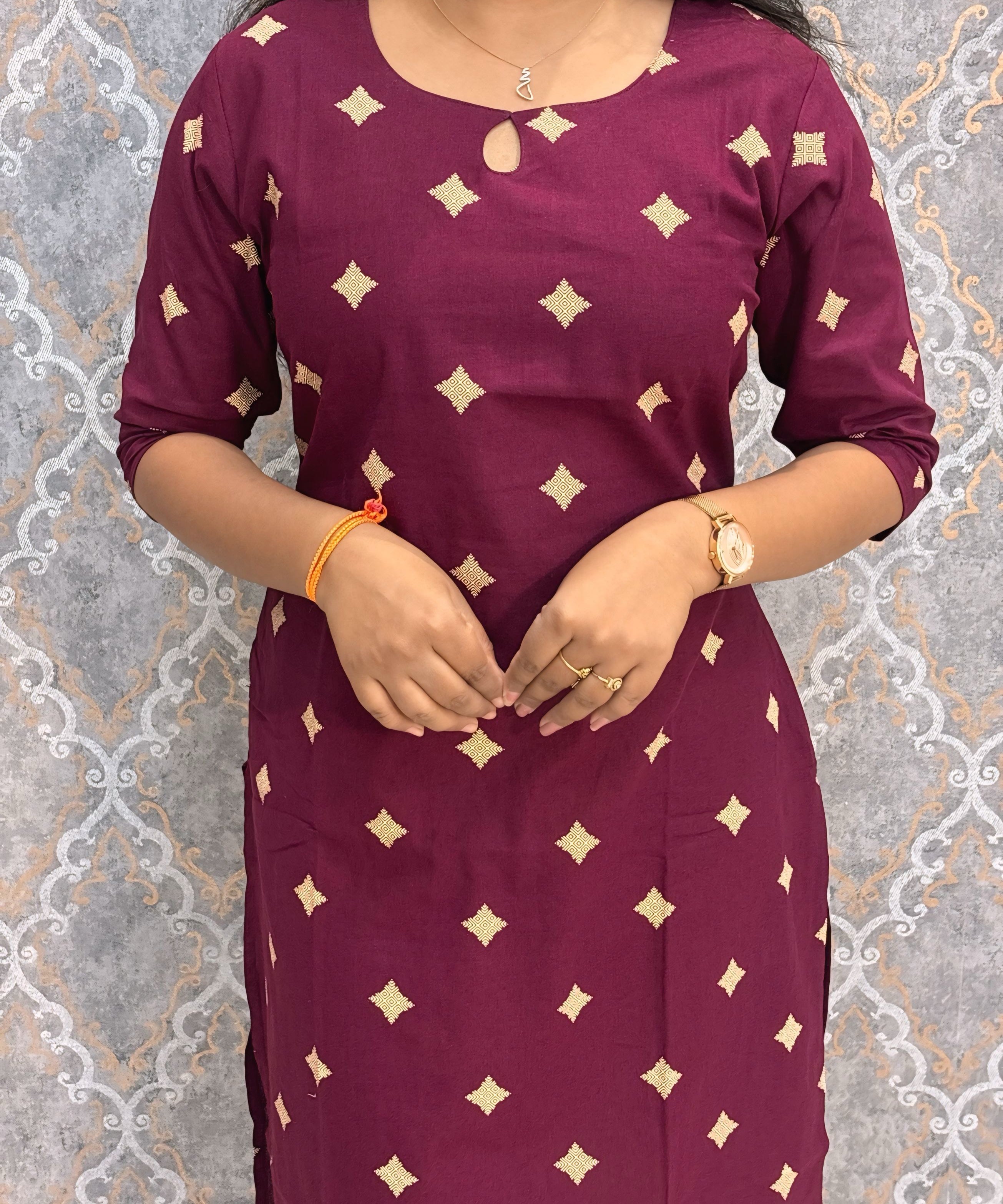 Wine Color Flex Cotton Kurti with Pocket / LSS214