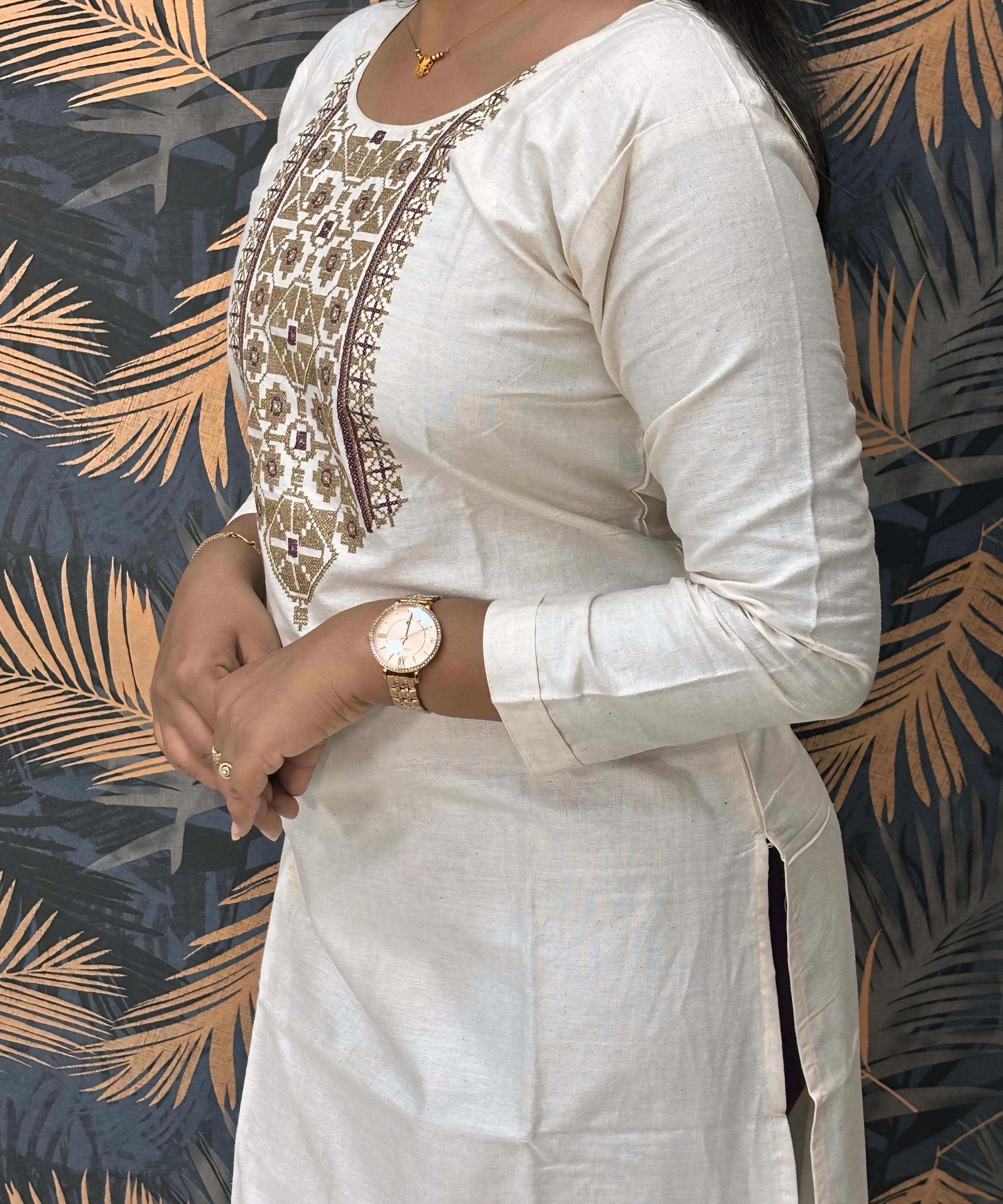 Half White and Purple Color Flex Cotton Kurti / ESS268