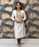 Half White and Purple Color Flex Cotton Kurti / ESS268