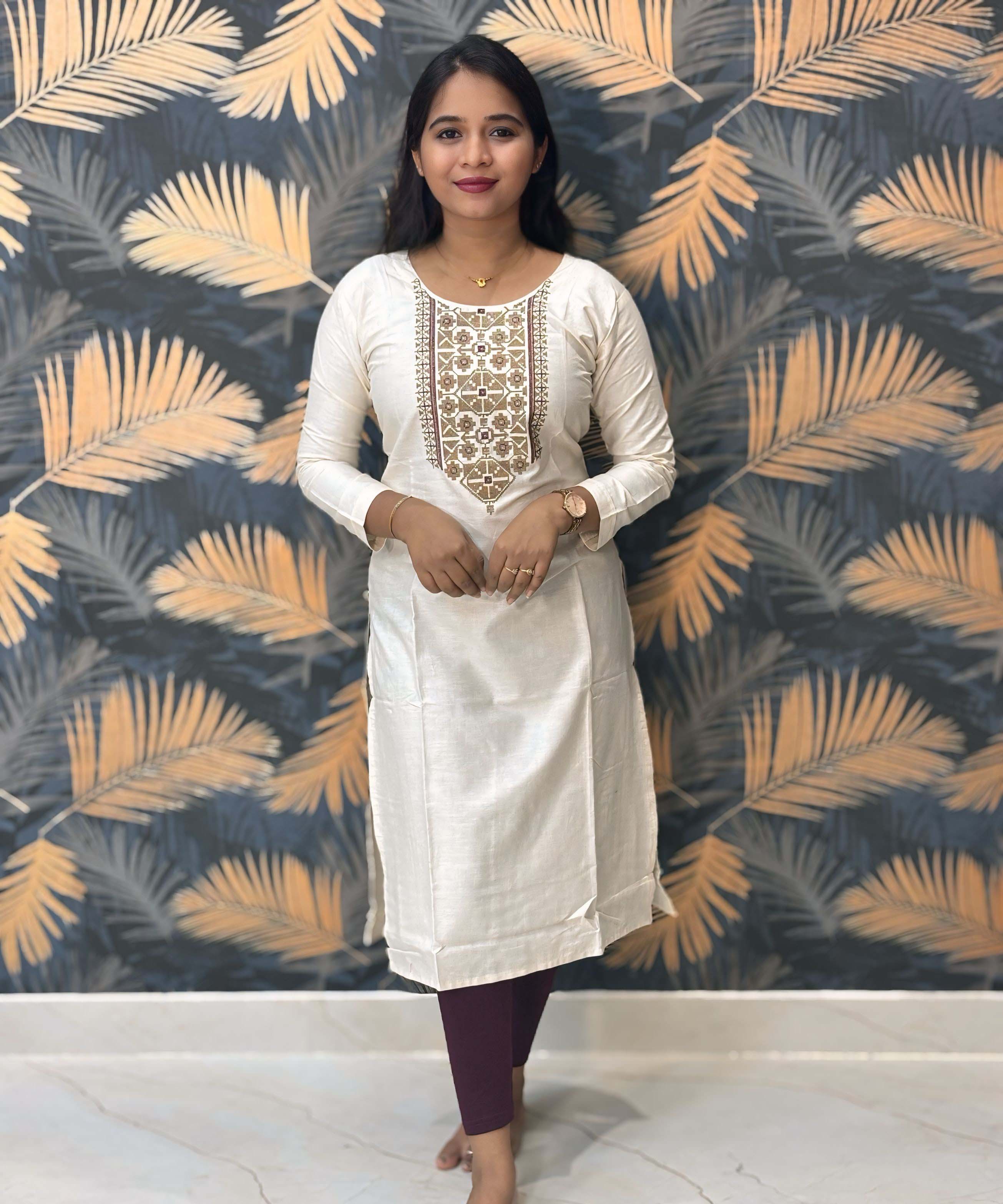 Half White and Purple Color Flex Cotton Kurti / ESS268
