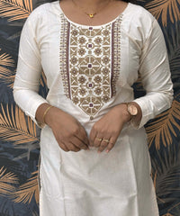 Half White and Purple Color Flex Cotton Kurti / ESS268