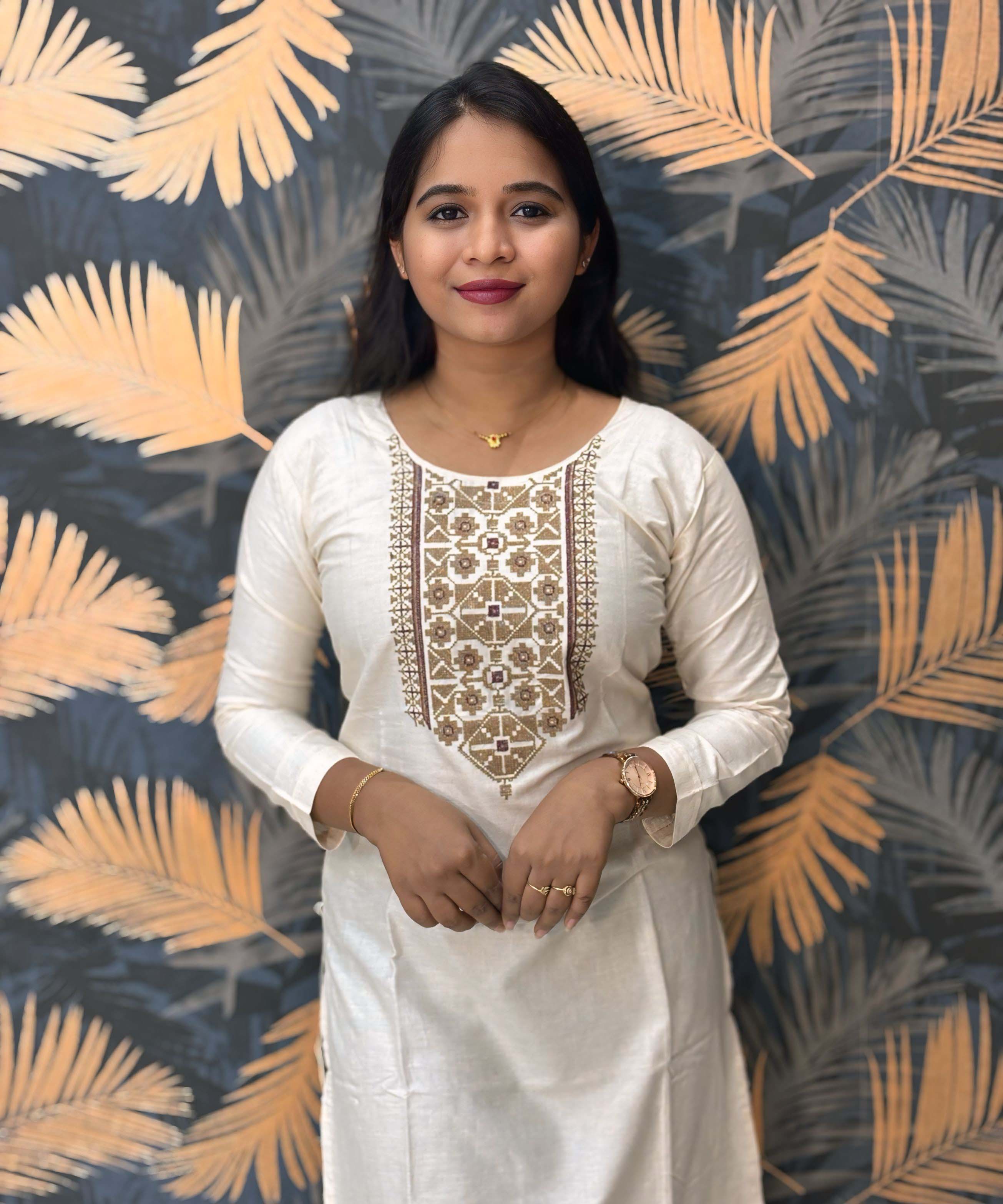 Half White and Purple Color Flex Cotton Kurti / ESS268