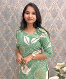 Green and Half White Color Floral Flex Cotton Kurti with Pocket / LSS179
