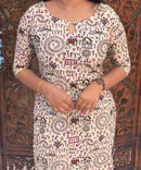 Boat Neck Design Warli Printed Flex Cotton Kurti with Pocket / LSS192
