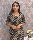 Black and Beige Color Floral Flex Cotton Kurti with Pocket / LSS180