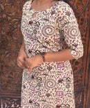 Boat Neck Design Warli Printed Flex Cotton Kurti with Pocket / LSS192