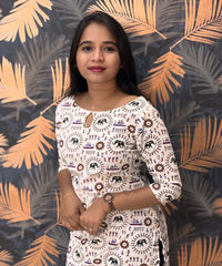 Warli Printed Black Color Elephant Design Flex Cotton Kurti with Pocket / LSS191