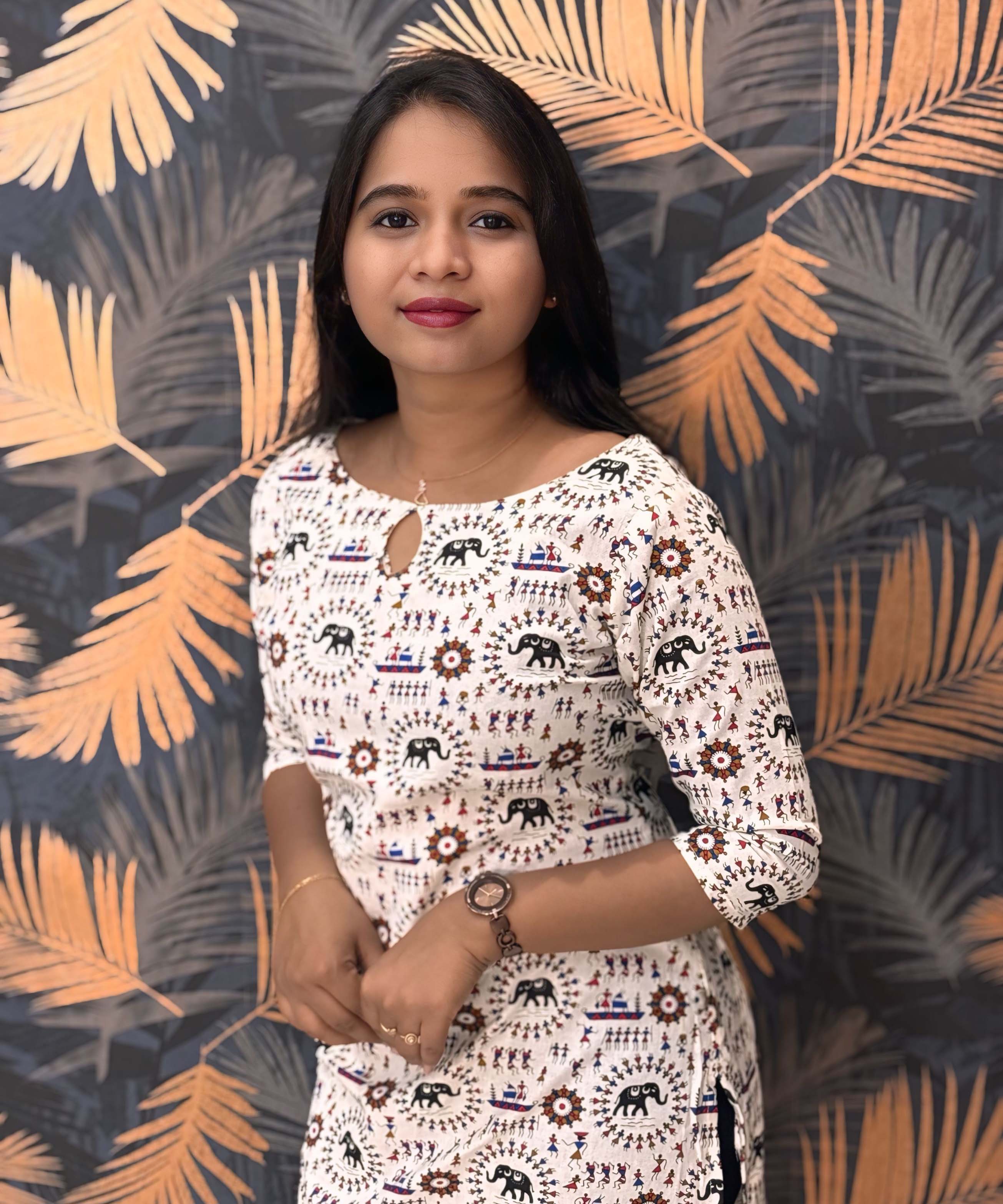 Warli Printed Black Color Elephant Design Flex Cotton Kurti with Pocket / LSS191