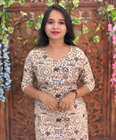 V Neck With Potli Design Warli Printed Flex Cotton Kurti with Pocket / LSS192