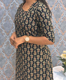 Black and Beige Color Floral Flex Cotton Kurti with Pocket / LSS180