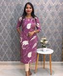 Purple and Half White Color Floral Flex Cotton Kurti with Pocket / LSS179