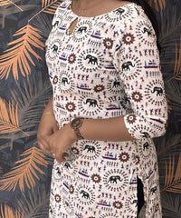 Warli Printed Black Color Elephant Design Flex Cotton Kurti with Pocket / LSS191