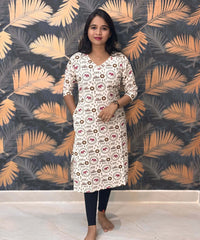 Warli Printed Pink Color Elephant Design Flex Cotton Kurti with Pocket / LSS191