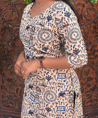 V Neck With Potli Design Warli Printed Flex Cotton Kurti with Pocket / LSS192